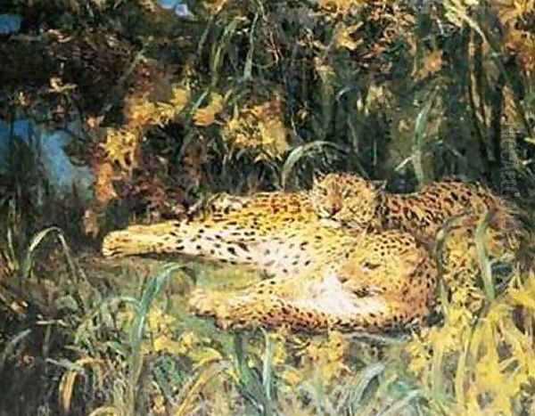 Indian Leopards Oil Painting by John Macallan Swan