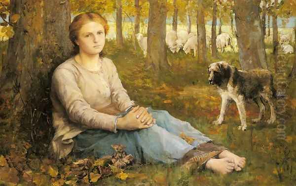 A Shepherdess and her Flock Oil Painting by John Macallan Swan