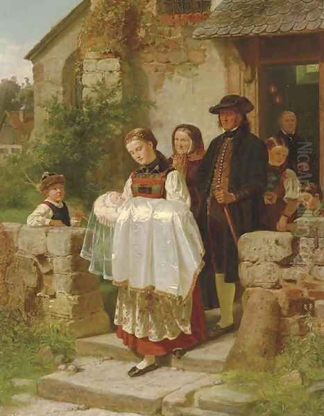 Coming Home from the Christening Oil Painting by Hubert Salentin