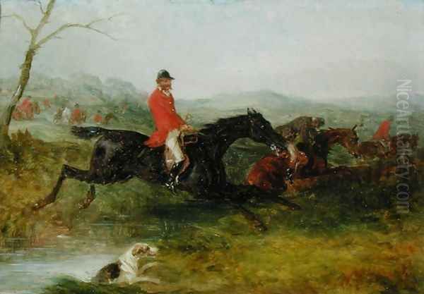 Foxhunting Clearing a Brook Oil Painting by William Joseph Shayer