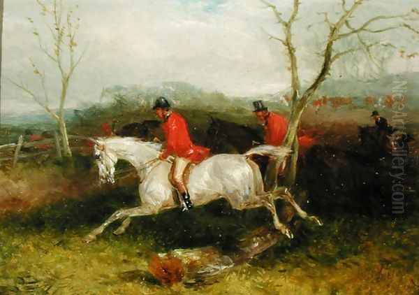 Foxhunting Coming to a Fence Oil Painting by William Joseph Shayer