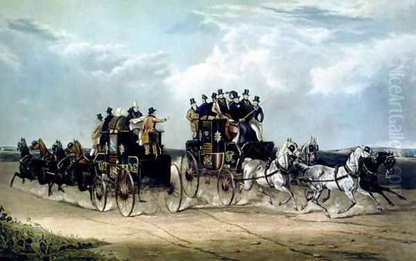 The Brighton Day Mails passing over Hockward Common, engraved by Charles Hunt, 1838 Oil Painting by William Joseph Shayer