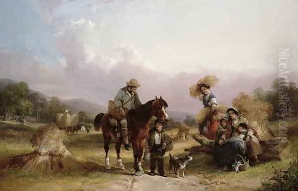 Harvesters Greeting Two Travellers Oil Painting by William Joseph Shayer