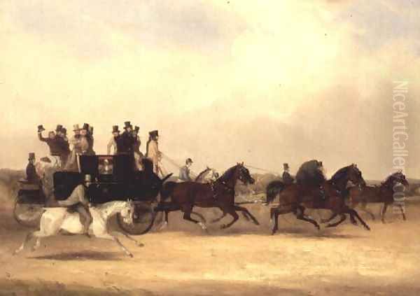 Coach and Four off to the Races Oil Painting by William Joseph Shayer