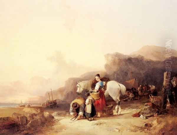 Beach Scene with Fisherfolk Oil Painting by William Joseph Shayer