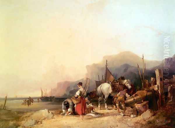 Unloading The Catch, Near Benchurch, Isle Of Wight Oil Painting by William Joseph Shayer