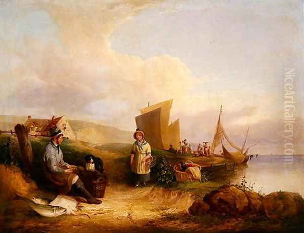 Fisherman mending his net Oil Painting by William Joseph Shayer