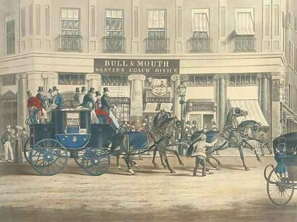 The Duke of Beaufort's coach starting from the bull and mouth (Siltzer 249), by C. Hunt Oil Painting by William Joseph Shayer