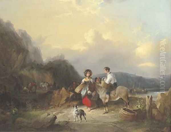 Fisherfolk in a coastal landscape Oil Painting by William Joseph Shayer