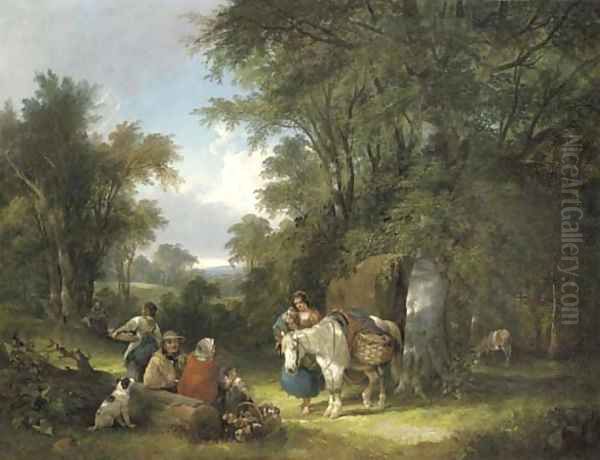 A gypsy encampment in a wooded landscape Oil Painting by William Joseph Shayer