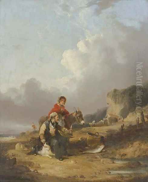 Fisherfolk On The Beach 3 Oil Painting by William Joseph Shayer