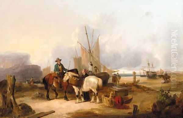 Fisherfolk on the Shore Oil Painting by William Joseph Shayer