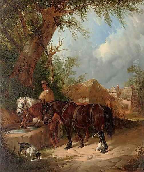 Horses watering at the trough Oil Painting by William Joseph Shayer