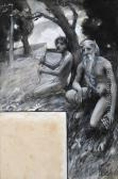 Young And Old Satyr Oil Painting by Bonny Rupert