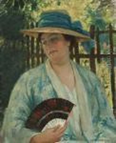 In The Garden (portrait Of Theartist's Wife) Oil Painting by Bonny Rupert