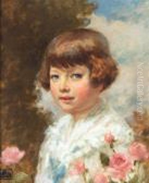 Girl With Roses Oil Painting by Bonny Rupert