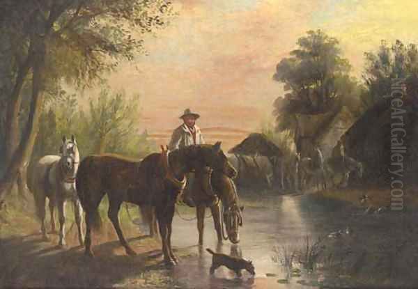 Watering horses at dusk Oil Painting by William Joseph Shayer