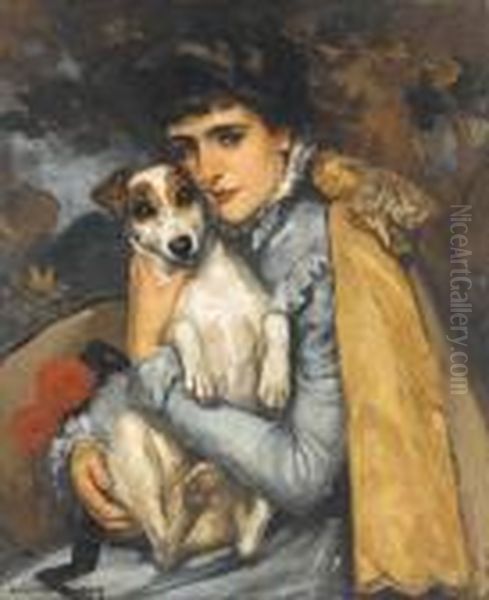 Jeanne With Her Terrier Oil Painting by Bonny Rupert