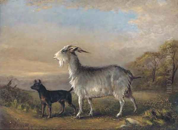 A goat and a terrier in a landscape Oil Painting by William Joseph Shayer