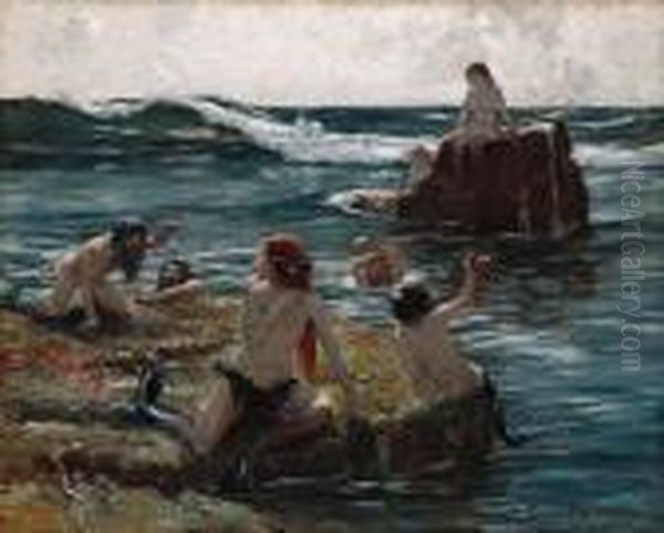 Tritons At Play Oil Painting by Bonny Rupert