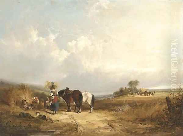 A summer landscape with harvesters Oil Painting by William Joseph Shayer