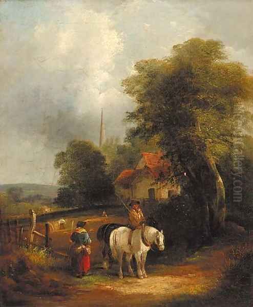 A wayside conversation Oil Painting by William Joseph Shayer