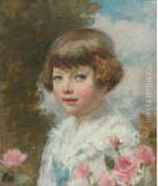 Portrait Of A Girl With Roses Oil Painting by Bonny Rupert