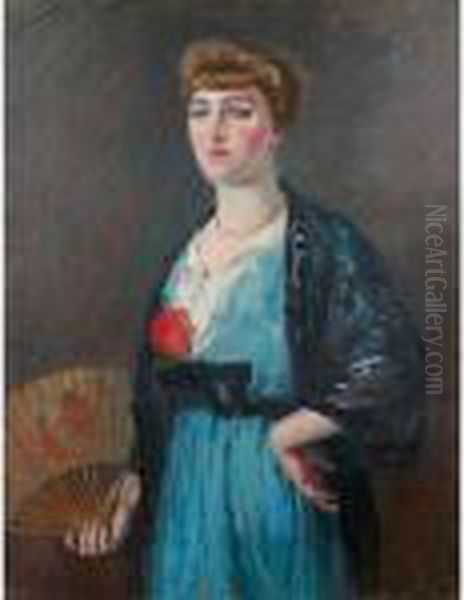 Lady With A Fan Oil Painting by Bonny Rupert