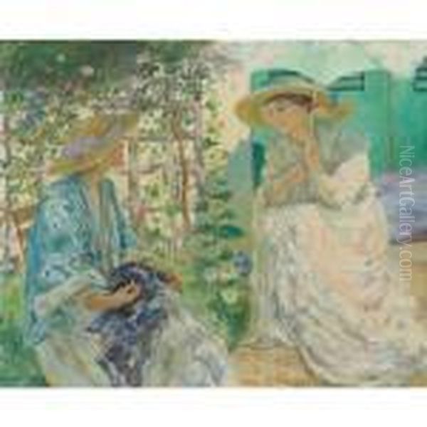 Two Ladies In A Garden (in The Garden) Oil Painting by Bonny Rupert