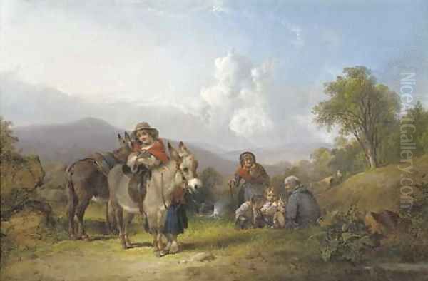 Travellers in an extensive landscape, traditionally identified as Perlieu Common near Southampton Oil Painting by William Joseph Shayer