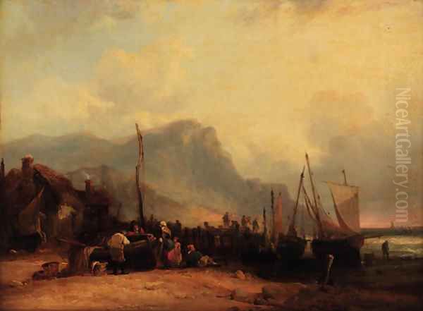 Fisherfolk on the beach Oil Painting by William Joseph Shayer