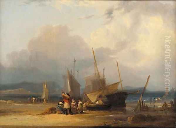 Fisherfolk on the beach 2 Oil Painting by William Joseph Shayer