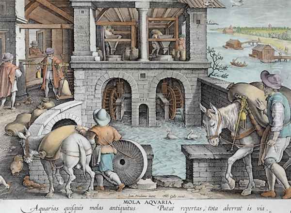 A Water Mill, plate 11 from Nova Reperta New Discoveries engraved by Philip Galle 1537-1612 c.1600 Oil Painting by Giovanni Stradano