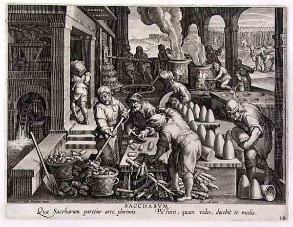 A Sugar Mill and the Production of Sugar Loaves, plate 14 from Nova Reperta New Discoveries engraved by Philip Galle 1537-1612 c.1600 Oil Painting by Giovanni Stradano