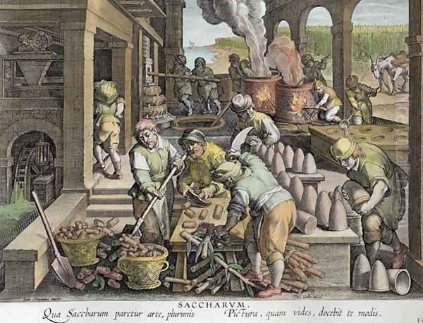 A Sugar Mill and the Production of Sugar Loaves, plate 14 from Nova Reperta New Discoveries engraved by Philip Galle 1537-1612 c.1600 2 Oil Painting by Giovanni Stradano