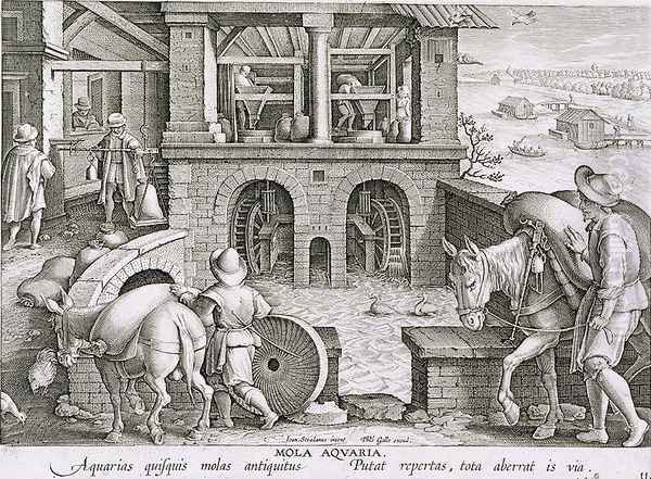 A Water Mill, plate 11 from Nova Reperta New Discoveries engraved by Philip Galle 1537-1612 c.1600 2 Oil Painting by Giovanni Stradano