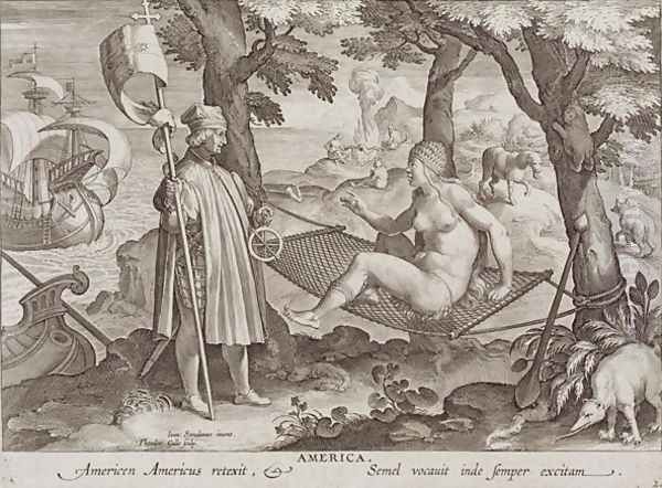 Columbus Discovering America, plate 2 from Nova Reperta New Discoveries engraved by Theodor Galle 1571-1633 c.1600 2 Oil Painting by Giovanni Stradano