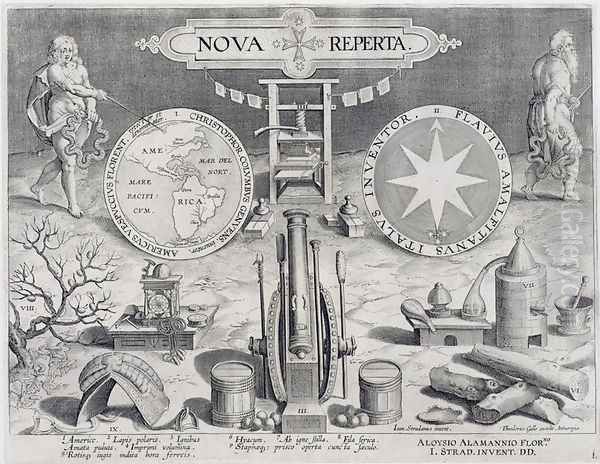 Frontispiece to Nova Reperta New Discoveries engraved by Theodor Galle 1571-1633 c.1600 2 Oil Painting by Giovanni Stradano