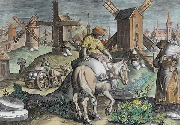 Windmills, plate 12 from Nova Reperta New Discoveries engraved by Philip Galle 1537-1612 c.1600 2 Oil Painting by Giovanni Stradano