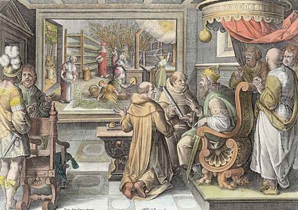 The Beginning of the Silk Industry in Europe, plate 9 from Nova Reperta New Discoveries engraved by Philip Galle 1537-1612 c.1600 2 Oil Painting by Giovanni Stradano