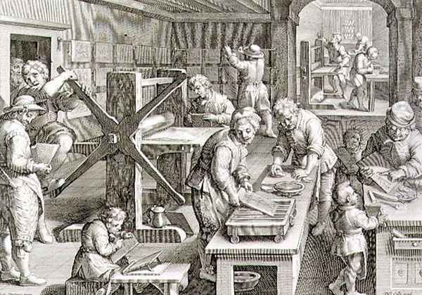 The Invention of Copper Engraving, plate 20 from Nova Reperta New Discoveries engraved by Philip Galle 1537-1612 c.1600 Oil Painting by Giovanni Stradano