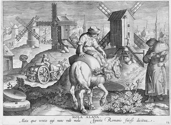 Windmills, plate 12 from Nova Reperta New Discoveries engraved by Philip Galle 1537-1612 c.1600 Oil Painting by Giovanni Stradano