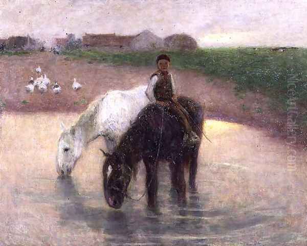 The Horse Pond, c.1890 Oil Painting by Edward Stott