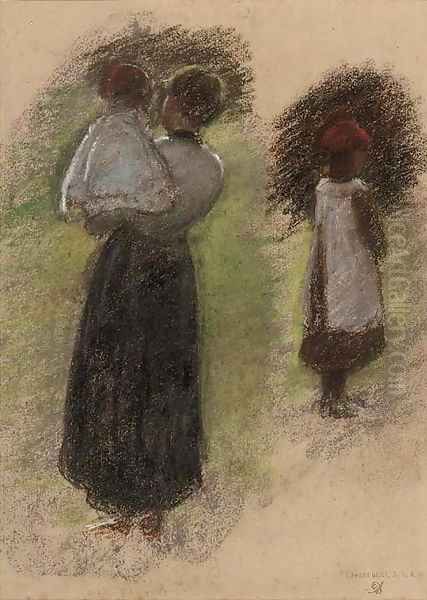 Study of a woman and two children Oil Painting by Edward Stott