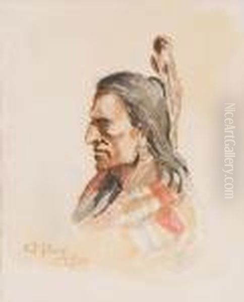 Indian Portrait Oil Painting by Charles Marion Russell