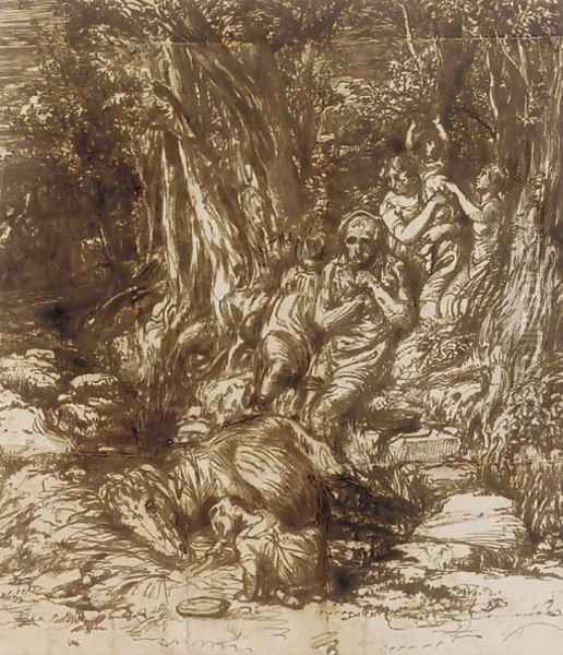 Hagar and Ishmael beside a well in the desert Oil Painting by Edward Stott