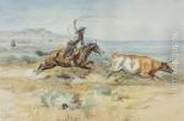 Roping A Steer Oil Painting by Charles Marion Russell