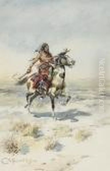 Indian On Horseback Oil Painting by Charles Marion Russell