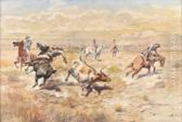 Heeling A Bad One Oil Painting by Charles Marion Russell