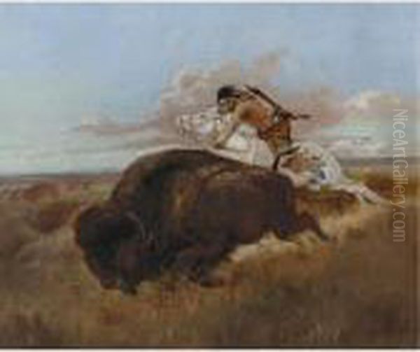 Buffalo Hunting Oil Painting by Charles Marion Russell